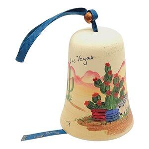 Vintage Las Vegas Hand Painted Bell Ornament Pottery Cactus Desert Souvenir